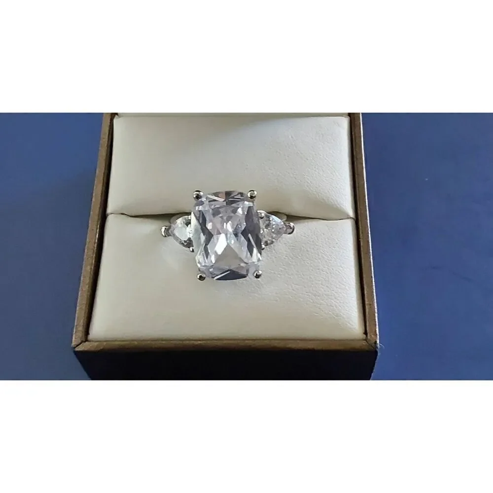Gorgeous 10 Carat Elongated Cushion & Trillion Cut Bridal/Engagement Ring Sz 8